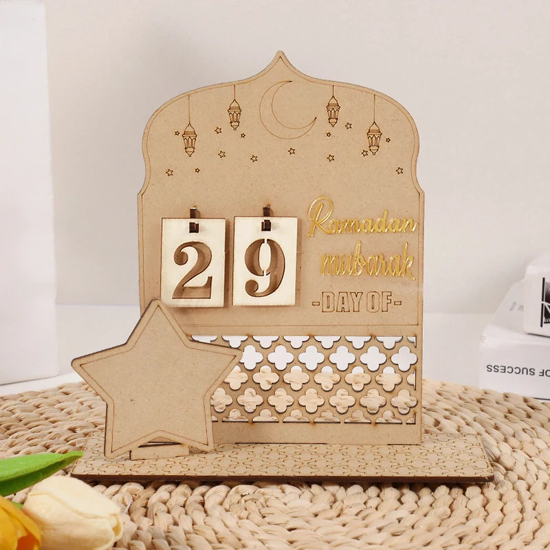 Ramadan Countdown Advent Calendar Eid Mubarak Wooden Ornaments Muslim Party Supplies 2025 Ramadan Home Decoration Accessories