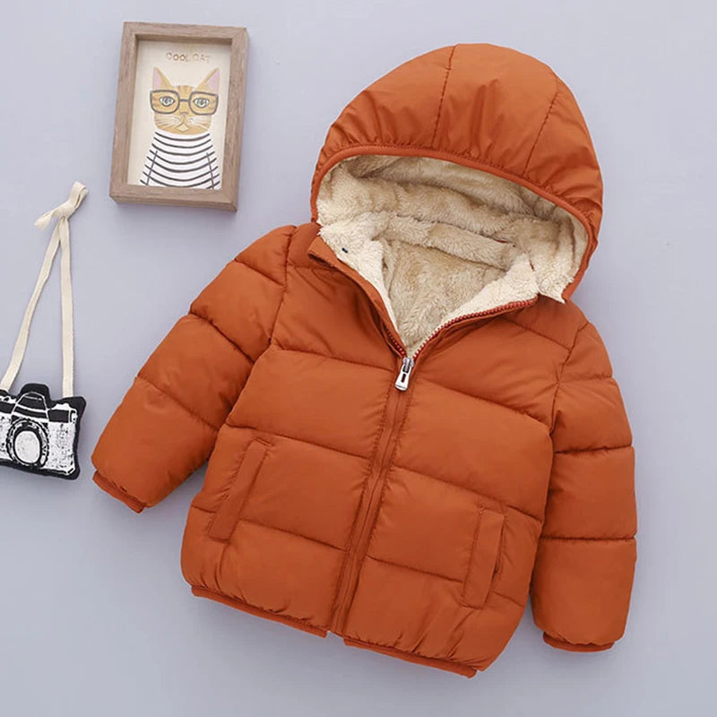 Winter Baby Kids Fleece Jacket For Children Cartoon Coats Autumn Boys Warm Hooded Down Jackets Girls Plush Warm Outerwear