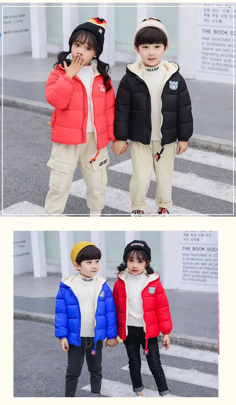 Kids Clothes Children's Jacket Coat Clothing Boy Girl Hooded Thicken Velvet Lining Keep Warm Down Jacket Children Clothing