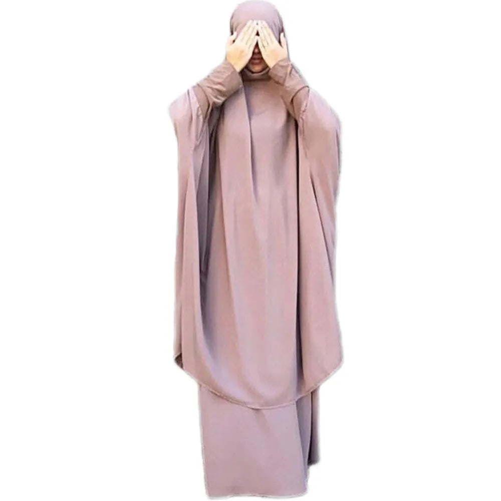 Women 2 Piece Dress Muslim Prayer Set Khimar Abaya Overhead Hijab Skirt Full Cover Islam Clothing Middle East Worship Kaftan New