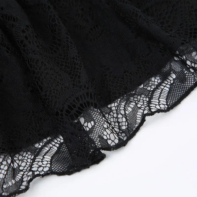 Goth Y2K Black Lace Trim Bow A Line Mini Skirt Women Korean Streetwear