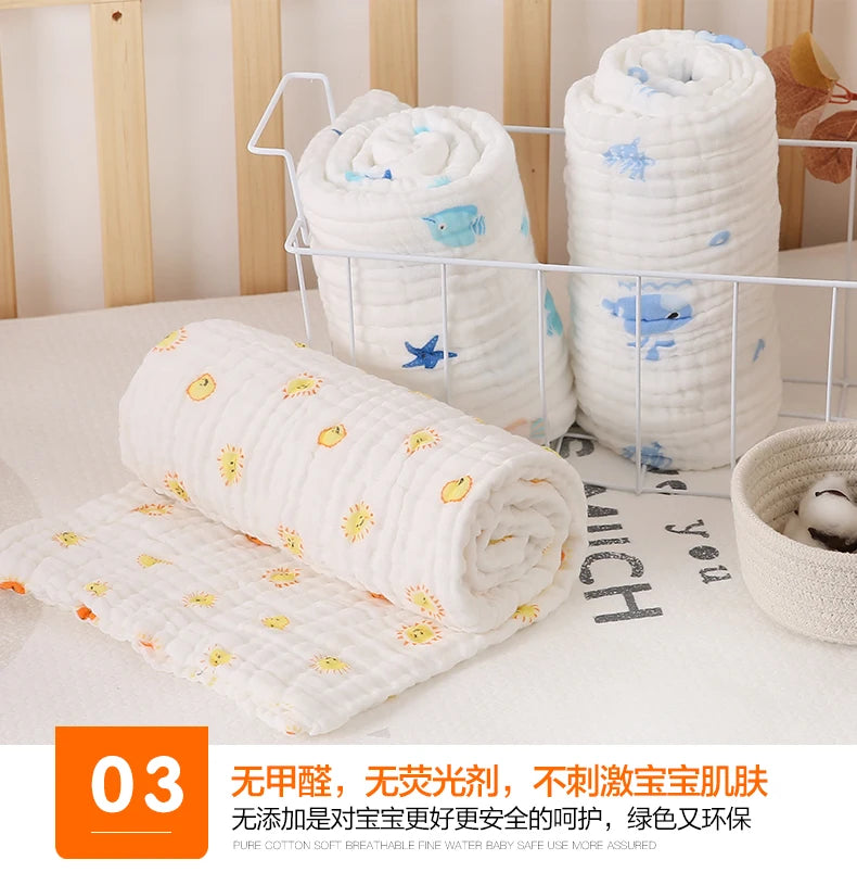 Baby BathTowel Boys Girls 100% Cotton Children Baby Towels Blanket For Newborn Bathrobe 6 Layers Gauze Washcloth Infant Swaddle