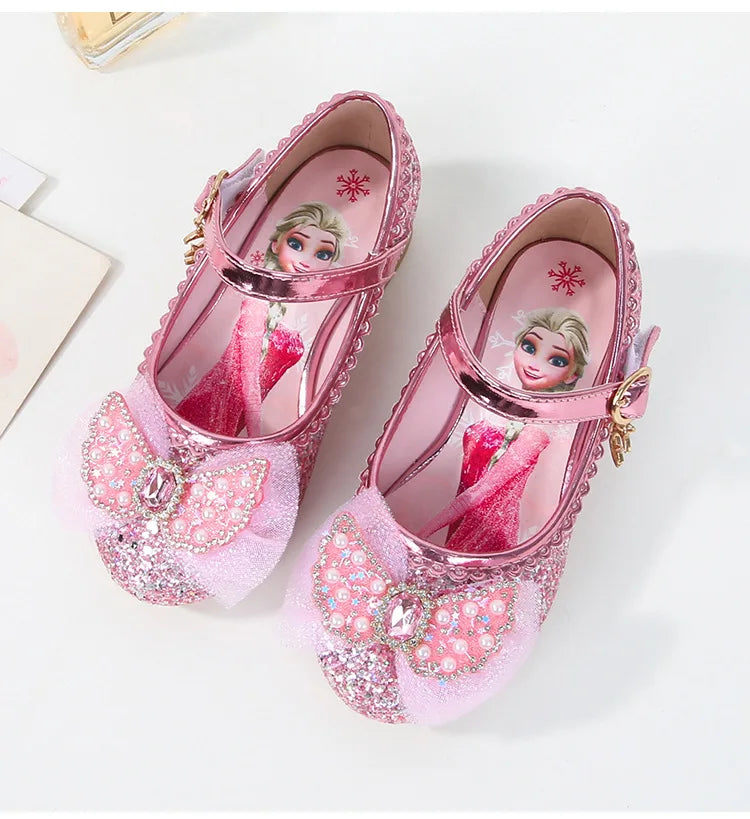 Disney Girls' Princess  Sandals Shoes Children's Shoes Elsa Children's Shoes Girls Fashion Baby Pink Blue High Heel Shoes Size