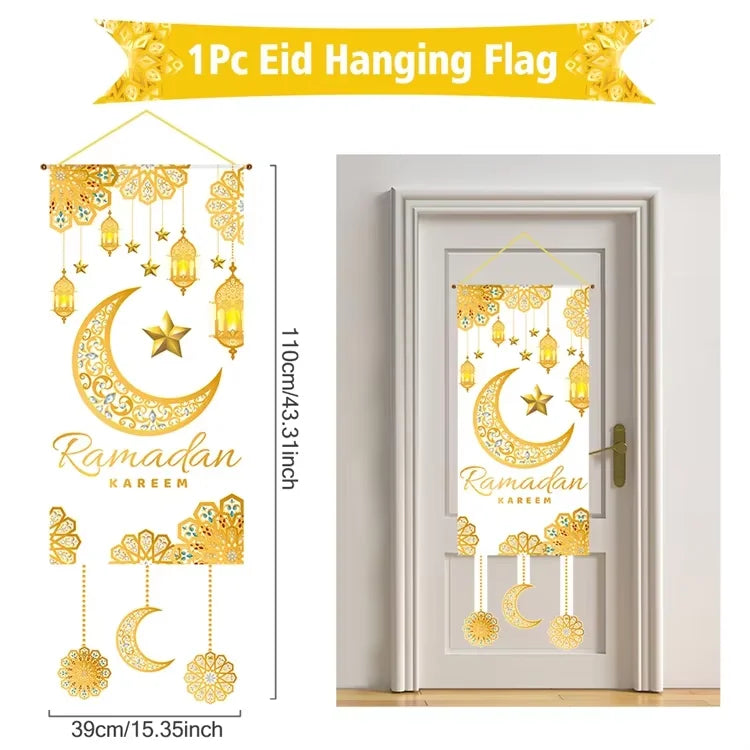 Ramadan Decoration Hanging Flag Eid Mubarak Decor 2025 for Home Islamic Muslim Party Decor Ramadan Kareem Eid Al-Fitr Gift