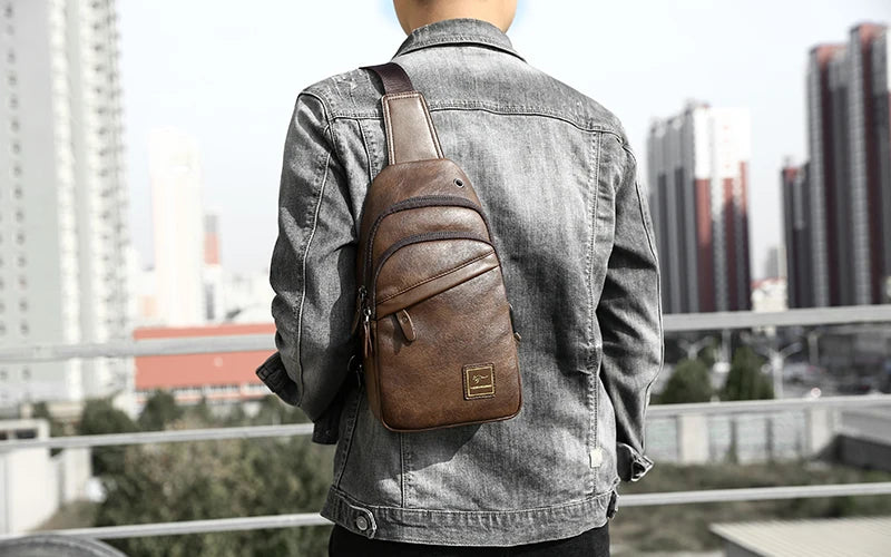 Kangaroo Luxury Brand Men Chest Bag Leather Messenger Crossbody Bag Black Brown Chest Pack Vintage Casual Men Shoulder Bags