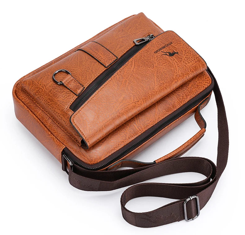 Kangaroo Brand Men Shoulder Bag Leather Messenger Bag For Men Office Business Briefcase Small Handbag Male Crossbody Side Bags