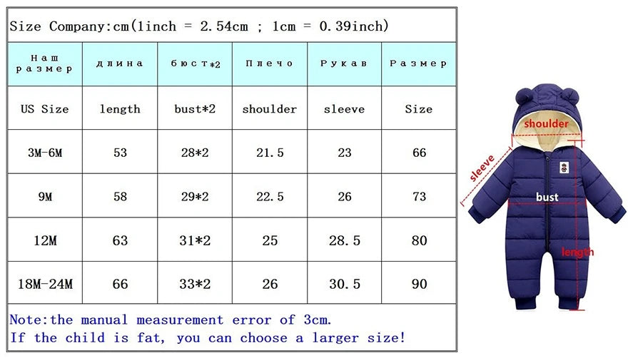 Baby Clothes Winter Thick Warm Jumpsuit Infant Boys Rompers Hooded Outdoor Clothing Cotton Down Jacket Girls Casual Jumpsuits