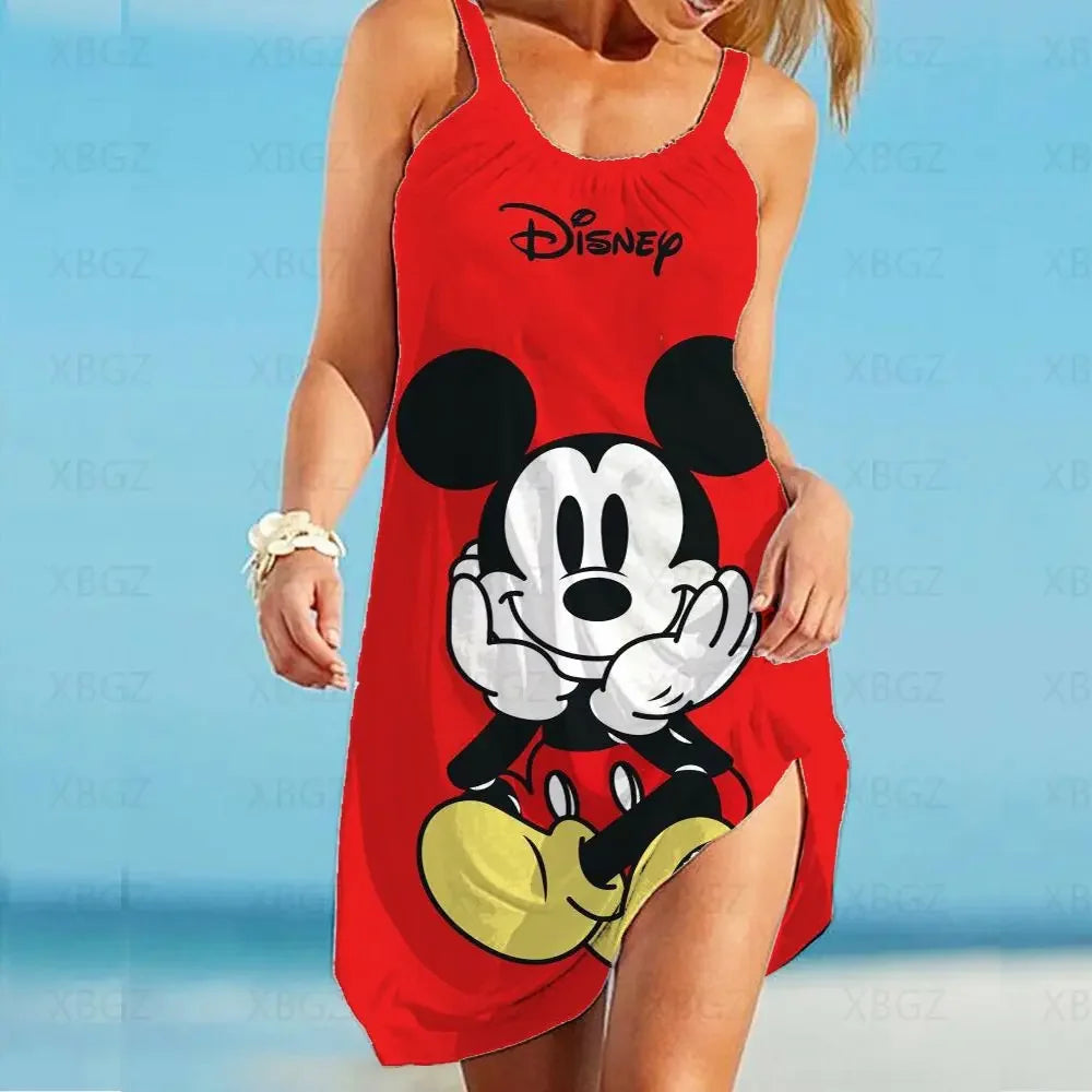 Women's Beach Dresses Disney-Mickey Minnie Dresses for Women 2022 Summer Fashion Sling Print Sexy Skinny Seaside Casual Oversize