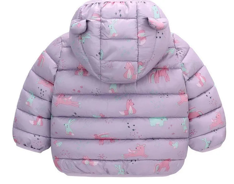 Baby Kids Jacket For Girls Hooded Coats Winter Children Cartoon Print Light Outerwear Infants Girls Boys Jacket Cotton Down Coat