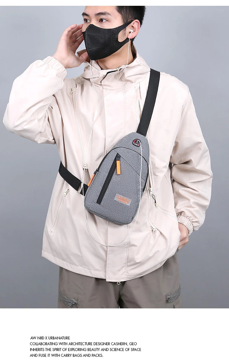 Casual Men Chest Bag Nylon Small Shoulder Bag Running Cycling Belt Sling Bag Outdoor Sport Crossbody Bag Travel Phone Pouch Bag