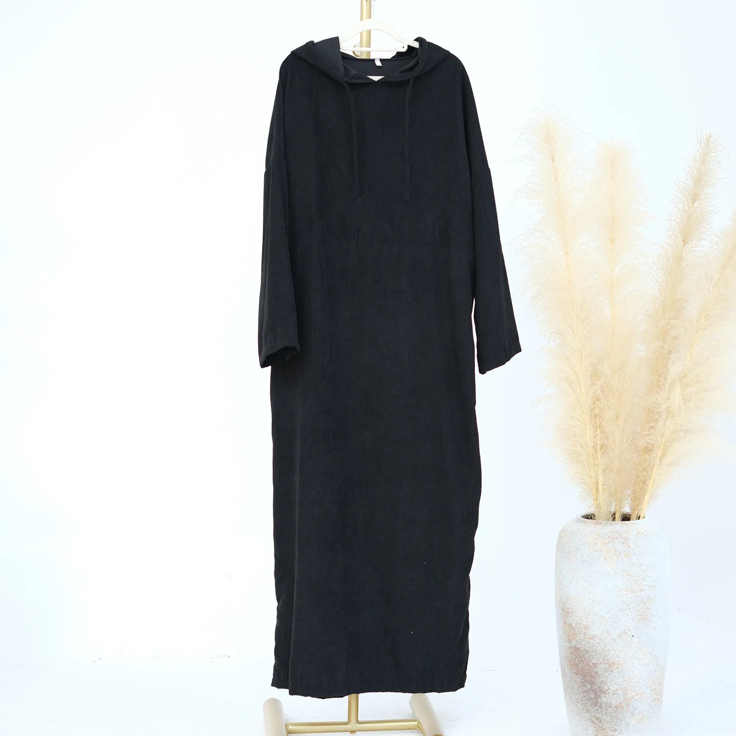 Corduroy Modest Closed Plain Long Sleeve Abaya Long Dress Kaftan Islamic Eid Ramadan Clothes Dresses Long Robe Female Vestidos