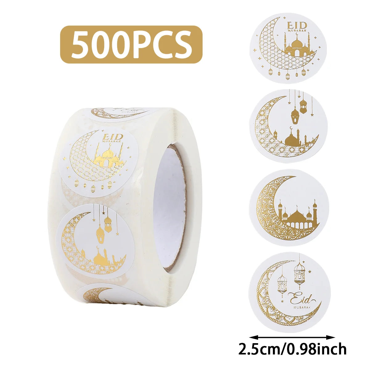 500pcs EID Mubarak Round Stickers Ramadan Kareem Decoration 2025 Islamic Muslim Party Supplies Eid Al Adha Gift Label stickers