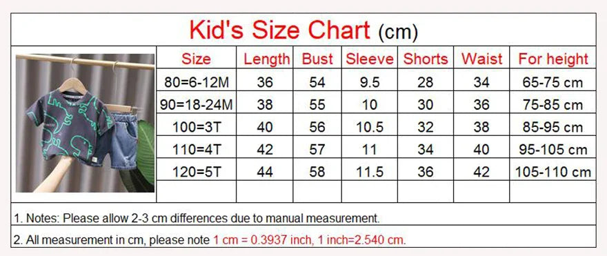 Summer Baby Boys Clothing Suits Childrens Set Dinosaur Print Tshirt+Denim Shorts 2 Pcs/sets Fashion  Children'clothes