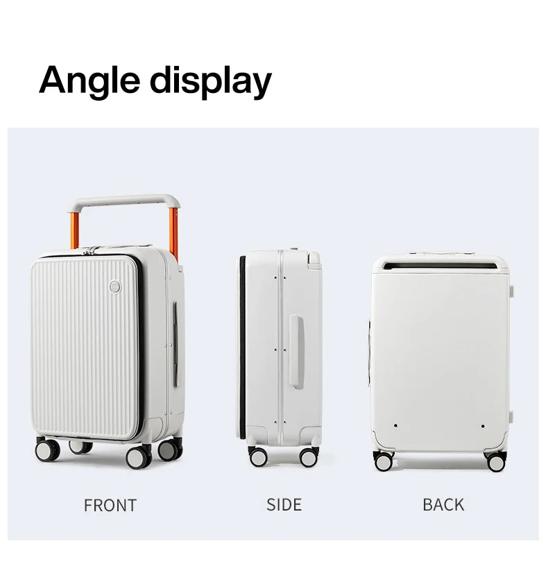 Mixi Front Laptop Pocket Suitcase Wide Handle Travel Suitcase Men 20''Carry-On Luggage Women PC Aluminum Frame Trolley Case 24''