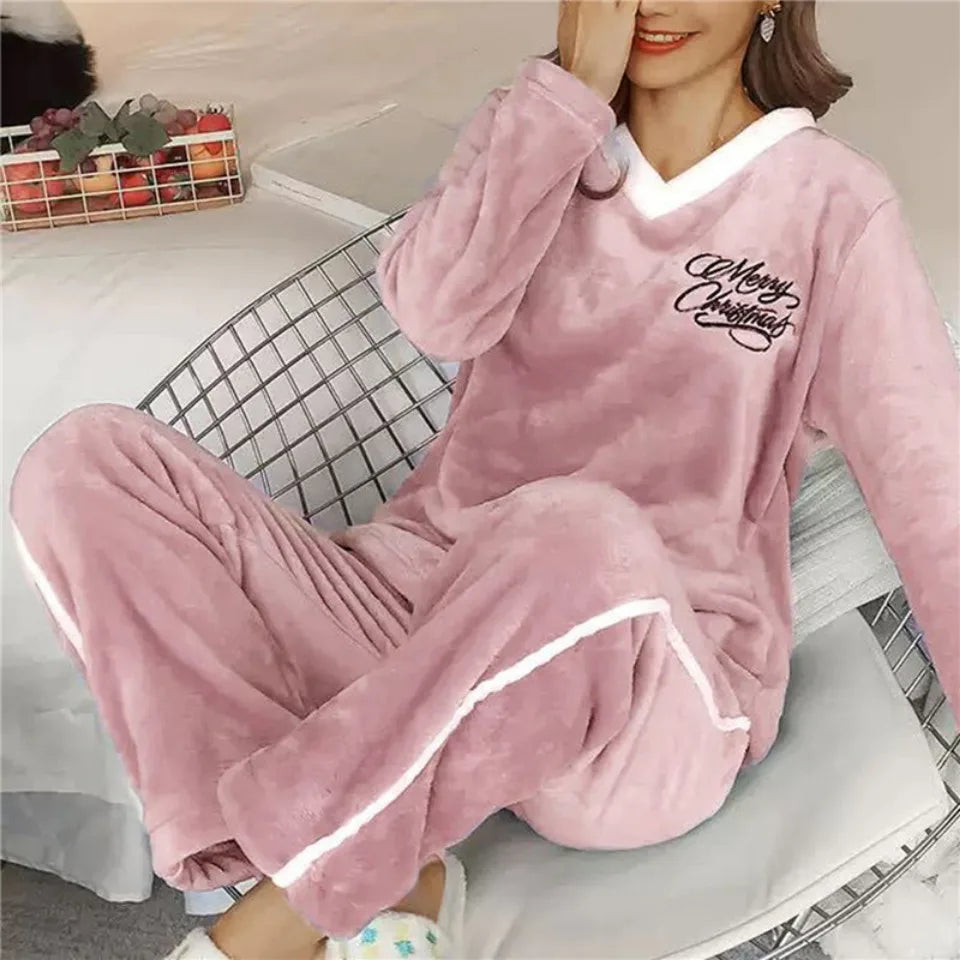 Autumn Winter Flannel Women Pajamas Sets Fashion Plaid Printed Teddy Sleepwear Velvet Homewear Kawaii Girsl Pijamas Mujer Pyjama