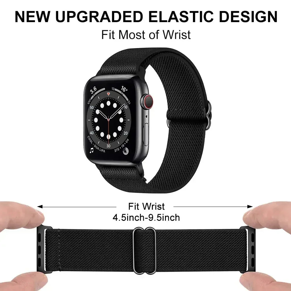 Bohemian Nylon Strap for Apple Watch ultra 2 49mm 41mm 45mm 38/40/44mm Elastic Shiny Bracelet iWatch Series 9/8/7 6 5 4 Se Band