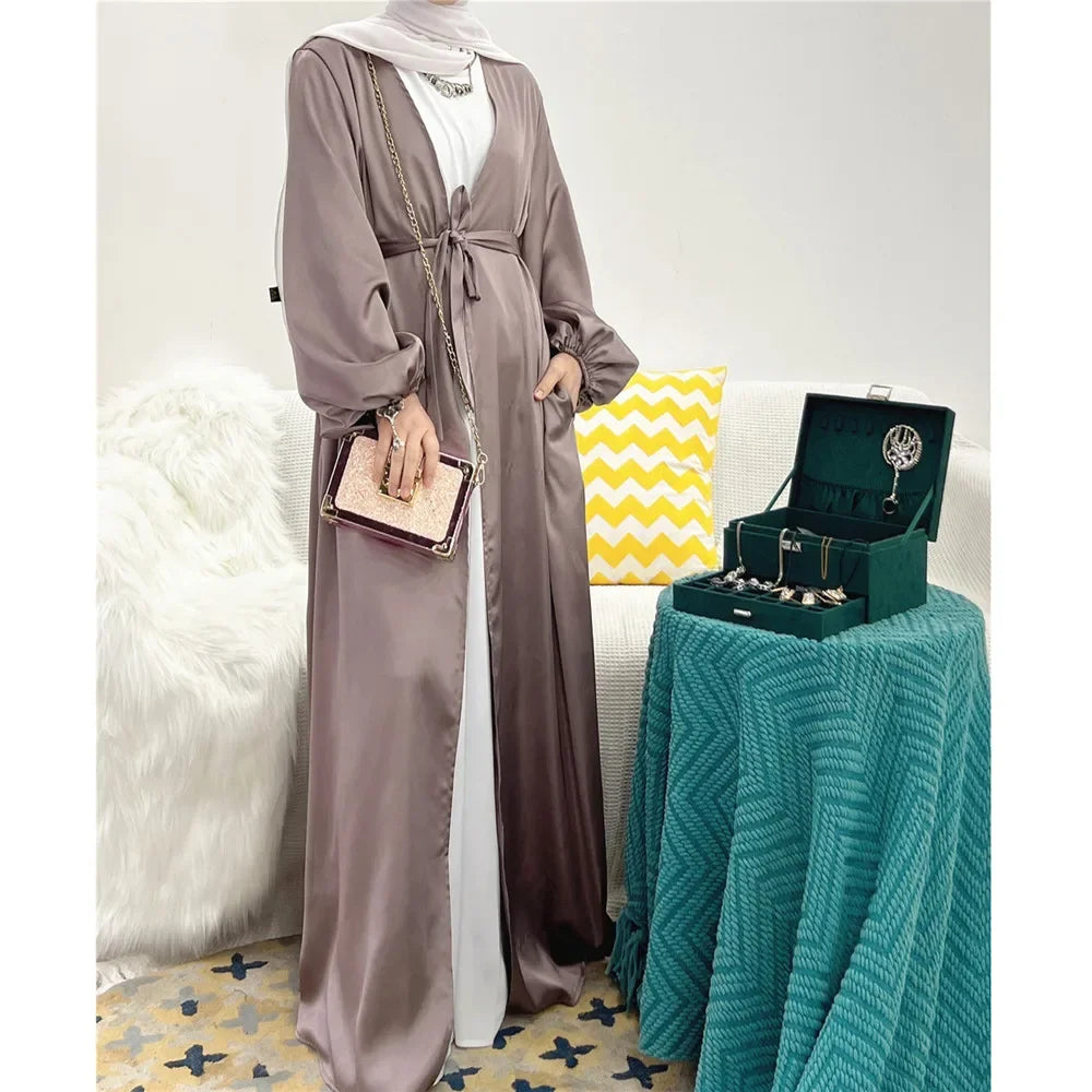 Eid Open Abaya Dubai Muslim Hijab Dress Bubble Sleeve Summer Turkey Abayas for Women Islamic Clothing Kimono Femme Musulmane