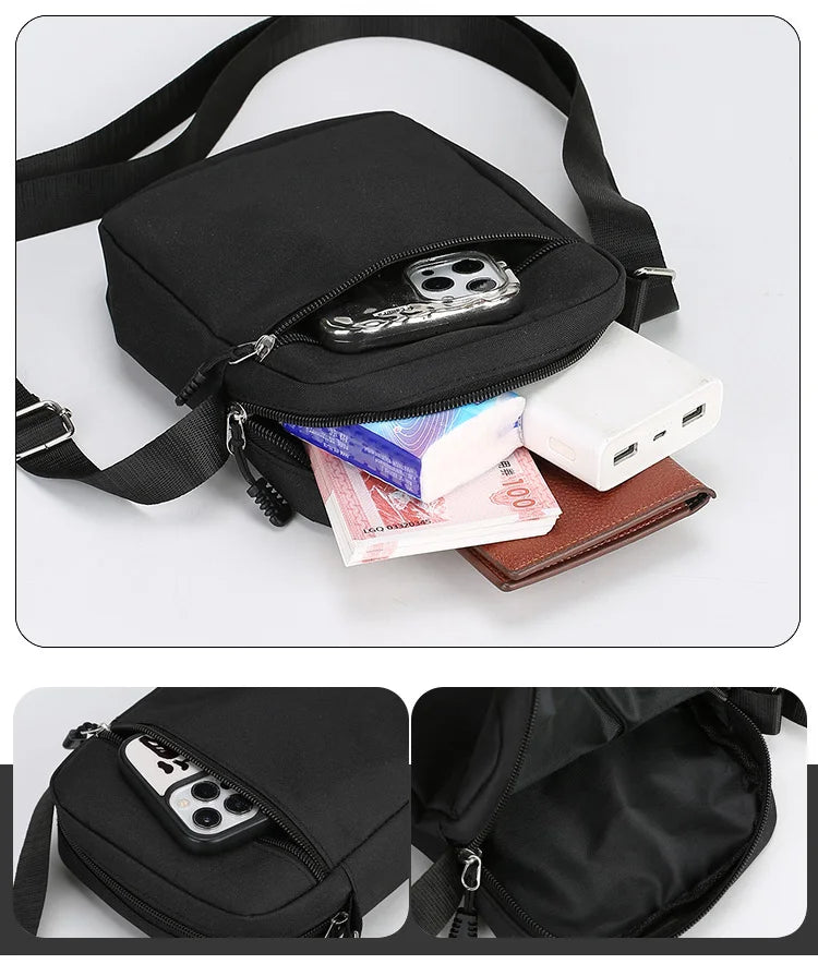 Simple Casual Mini Crossbody Bag Men Nylon Small Shoulder Bag For Men Oxford Black Messenger Side Sling Bag Husband Chest Bag