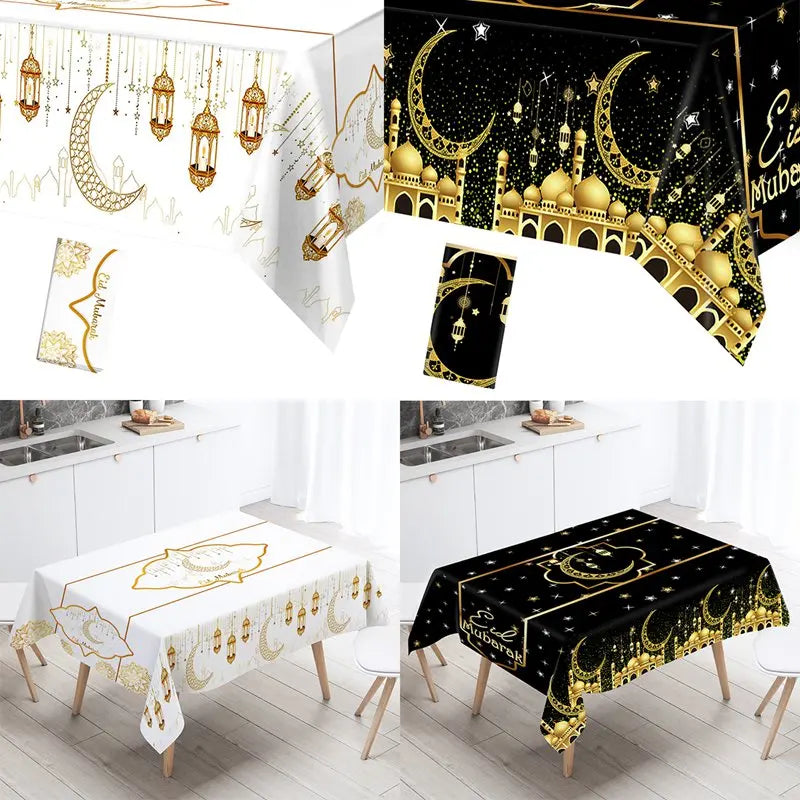 Eid Mubarak Tablecloth Ramadan Table Runner Ramadan Kareem Decor for Home 2025 Islamic Muslim Party Supplies Eid Al Adha Gifts