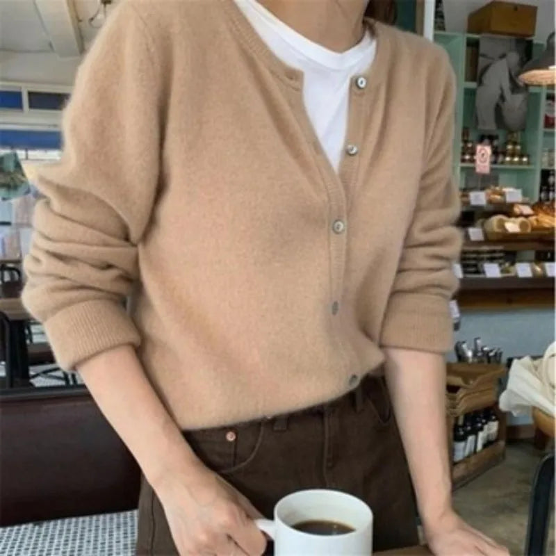 Spring Autumn Knitted Cardigan Women's Elegant Loose Solid Sweater Coat Soft All Match Multicolor Korean Commuting Cardigan