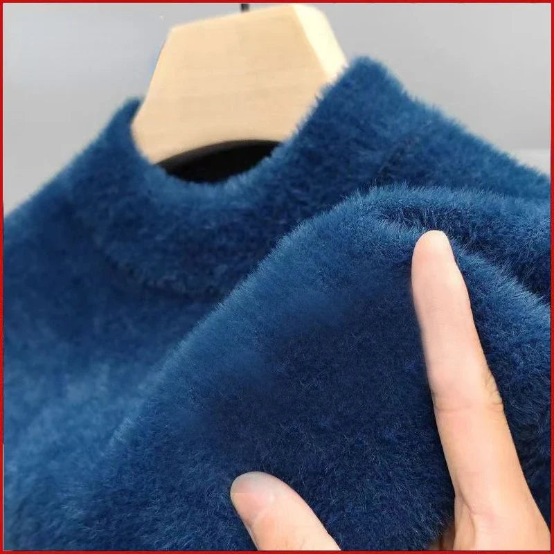 New Pullover Men Sweater Soft Warm Long Sleeve Mock Neck Solid Color Fine fleece Sweater Thicken Warm Loose Casual Sweaters