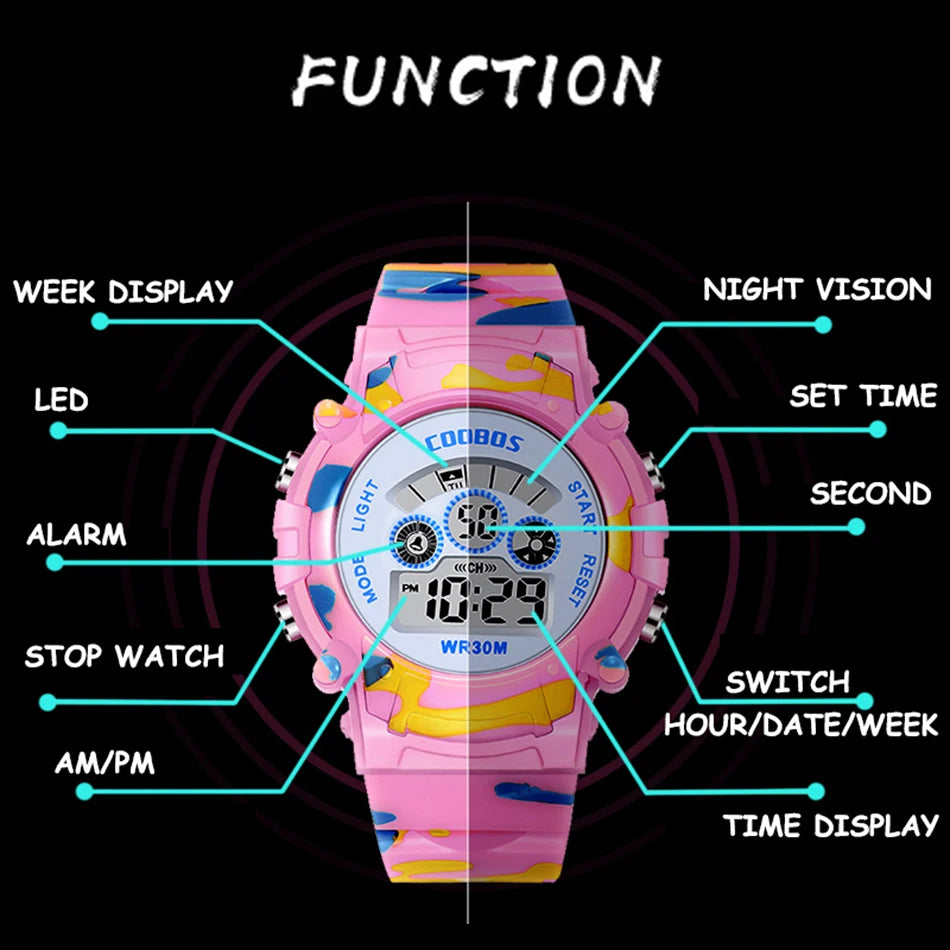 Electronic Watch For Boys Girls Children Luminous Dial Military Sport Watches for Kids Waterproof Multi-function Digital Watch