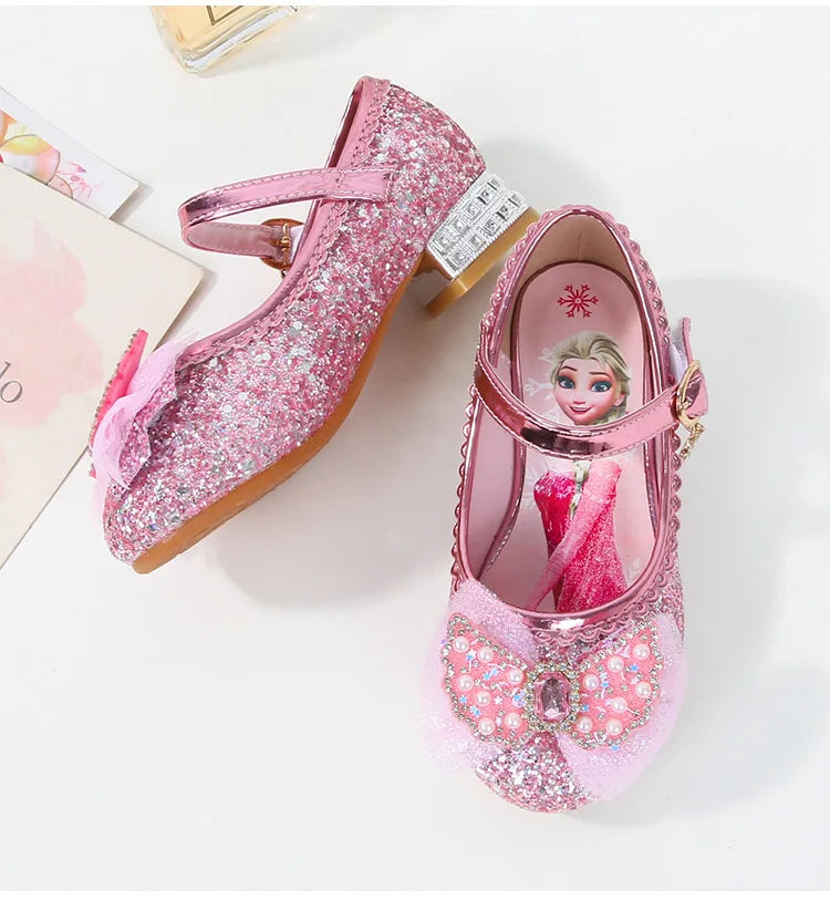 Disney Girls' Princess  Sandals Shoes Children's Shoes Elsa Children's Shoes Girls Fashion Baby Pink Blue High Heel Shoes Size