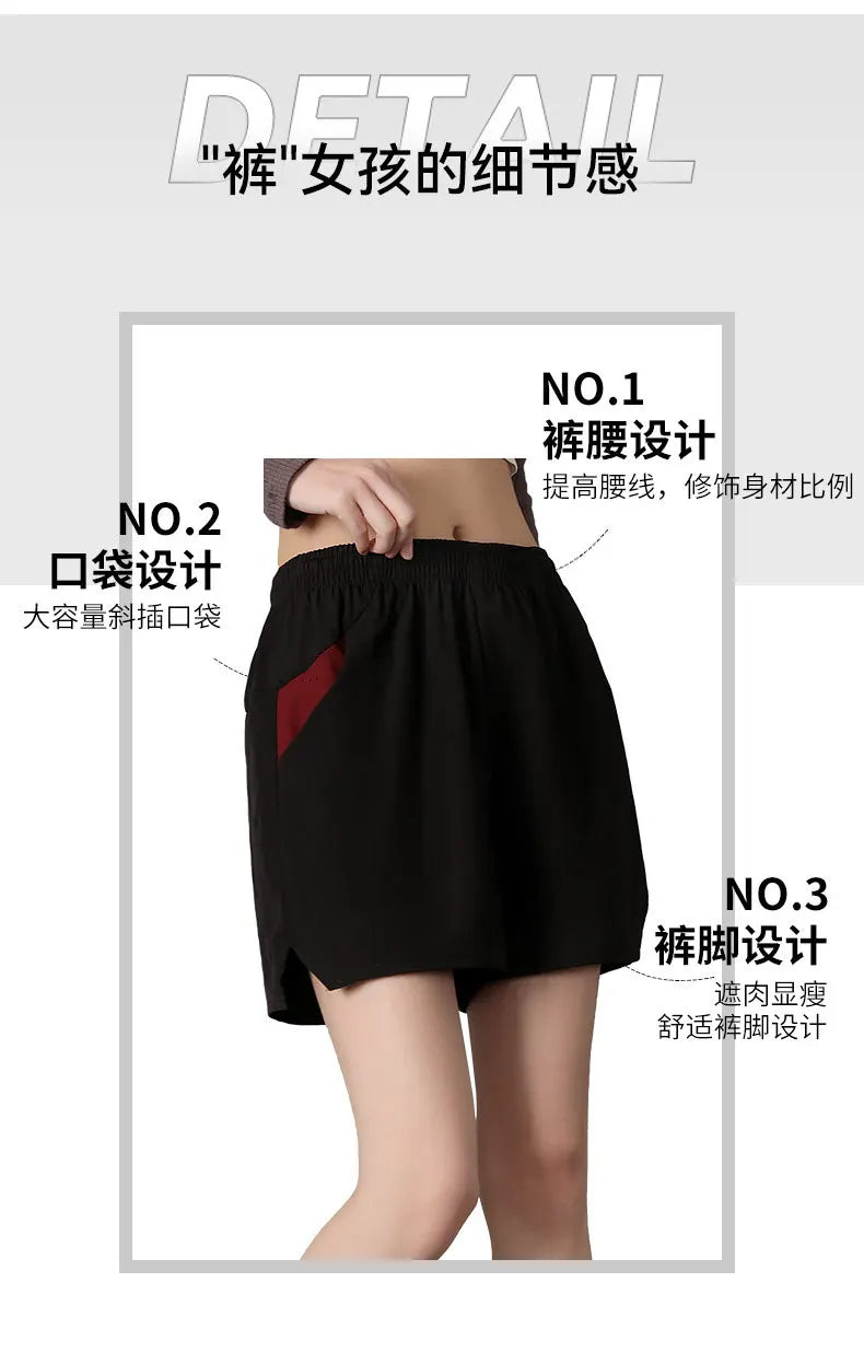 Shorts for Women Summer Fitness Shorts Biker Workout Running Sports Shorts Quick Drying Sportwear with Patchwork Pocket Trousers