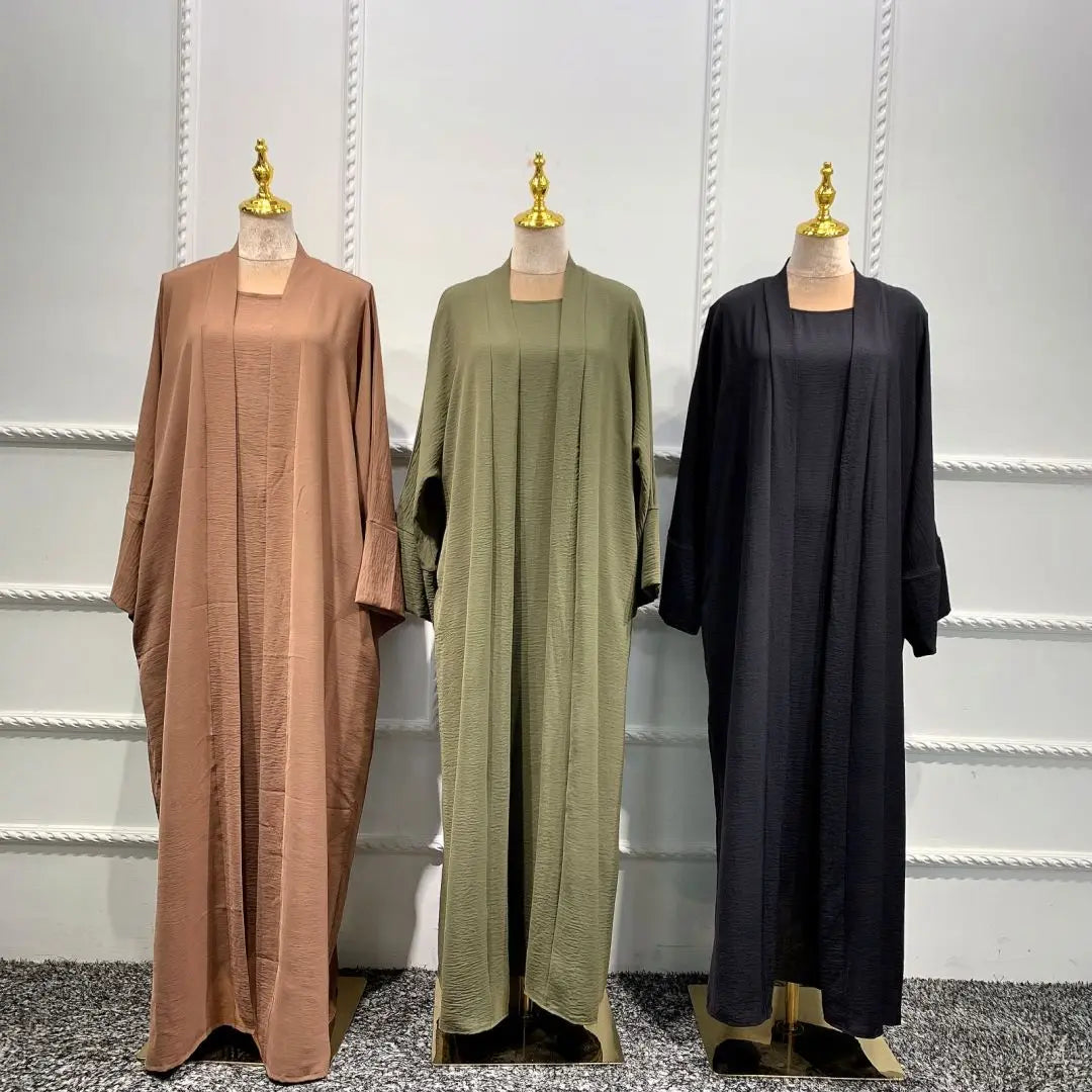 Women Open Abaya Kaftan Dubai Turkey 2 Piece Muslim's Set Luxury Islam Robe African Dress Kimono Morocco Clothing Caftan Fashion