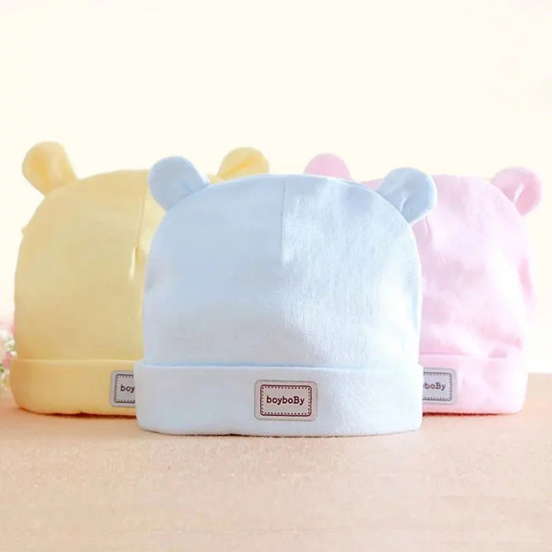 Baby Hat for Newborn Solid Color Cap Kids Bunny Hats Children Soft Cotton Breathable Sweat-Absorbent Boys Girls Baby Stuff