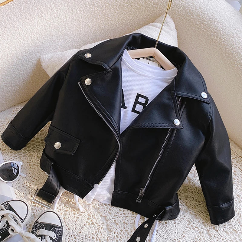 Spring New Girls Leather Jackets For 2-8 Years Children Classics Fly Coats Kids Clothing Baby Girls Fashion Pu Outerwear