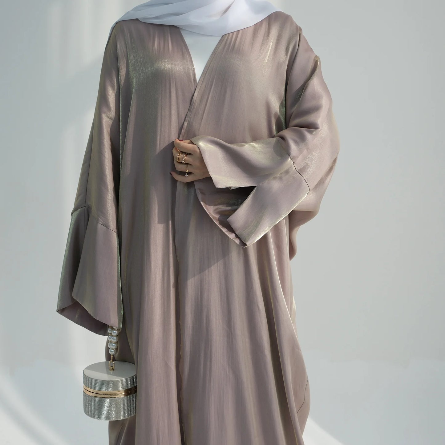 Plain Dubai open abaya moroccan kaftan turkish shiny Ramadan stain dresses Islam Muslim Modest Dress Sets Prayer Clothes Women