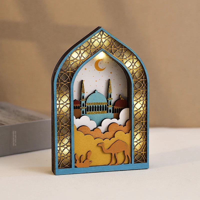 Ramadan Wooden Moon Mosque Night Light Table Ornament EID Mubarak Party Light 2025 Islam Muslim Home Decoration Eid Al Adha Gift