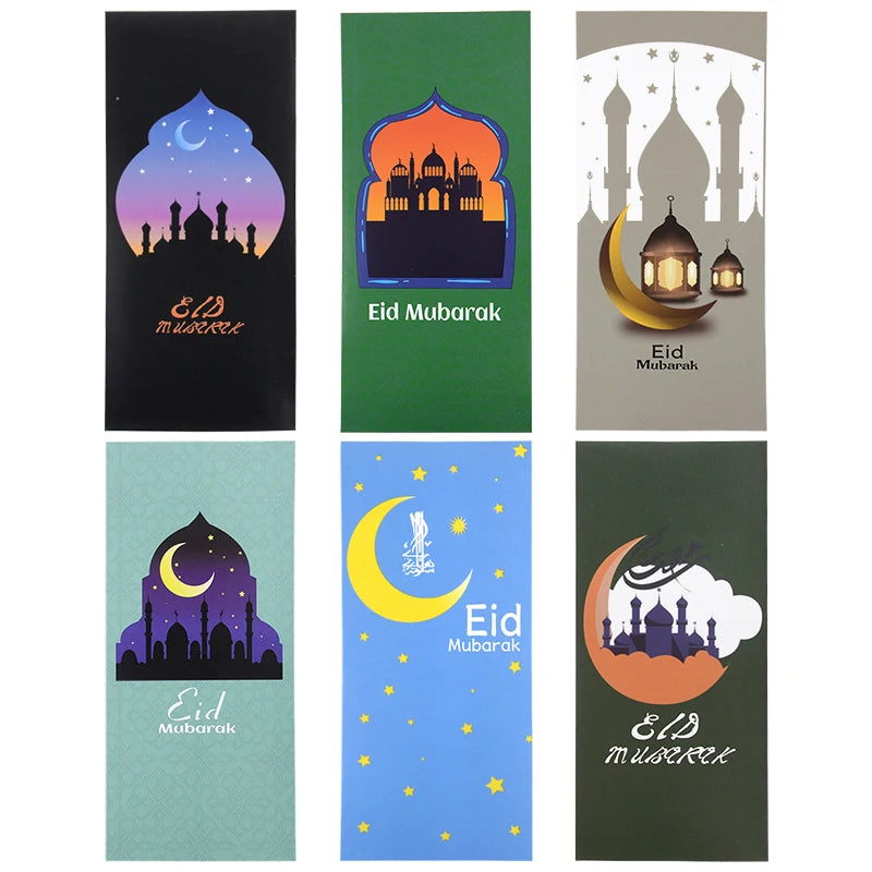 6pcs Eid Mubarak Cash Envelopes Money Cards Paper Bag 2025 Ramadan Islamic Muslim Festival Party Decor Supplies Eid Al-fitr Gift