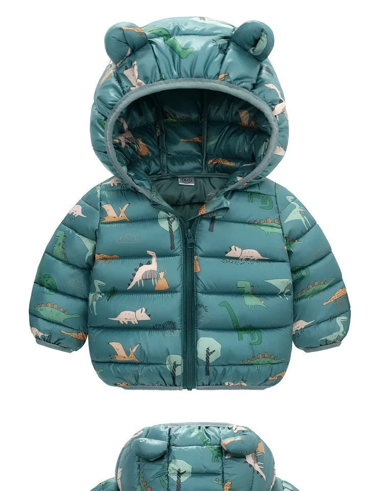 Baby Kids Jacket For Girls Hooded Coats Winter Children Cartoon Print Light Outerwear Infants Girls Boys Jacket Cotton Down Coat