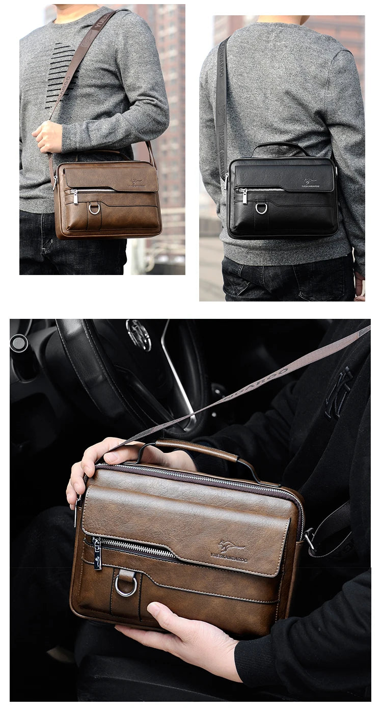 Luxury Kangaroo Brand Messenger Bags Men Leather Casual Crossbody Bag For Men Brown Black Business Shoulder Bag Male Handbags