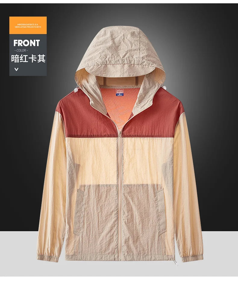 Men Ultrathin Waterproof Sun Protection Clothing Summer Casual Loose Quick-dry Breathable Lightweight Hooded Sports Windbreaker