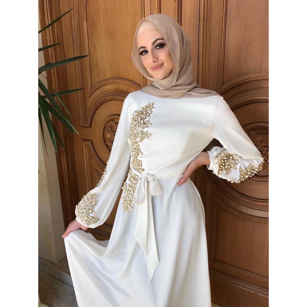 Arabian Lace Beaded Muslim Dress Abaya Dubai Women Hijab Dress Turkey Fashion Robe Turkish Dresses Hijab Prayer Islamic Clothing