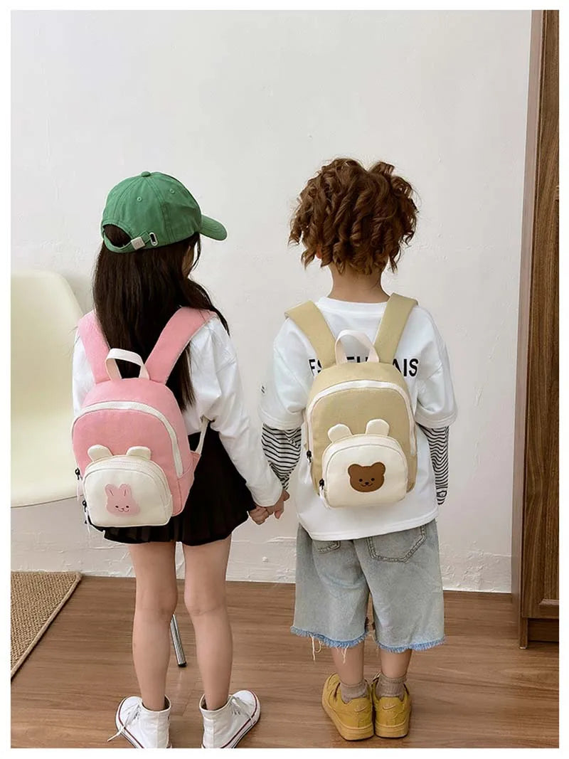 Korean Canvas Kids Backpack Kawaii Children's Handbags for Girl Kindergarten Boy Schoolbag Cartoon Bear Bunny Toddler Bag 2023