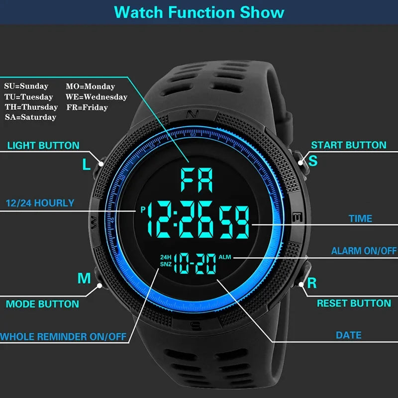 YIKAZE Y01 Military Men Sports Wristwatch Multifunction Men's Digital Watches Waterproof Clock Student Electronic Watch for man