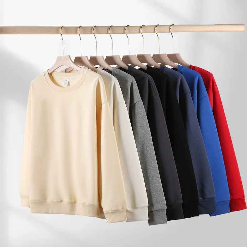 Cotton Thick Sweatshirt Couple Solid Color Fleece Top Loose Round Neck Long Sleeve Bottoming Shirt Men Women Casual Sweatshirt