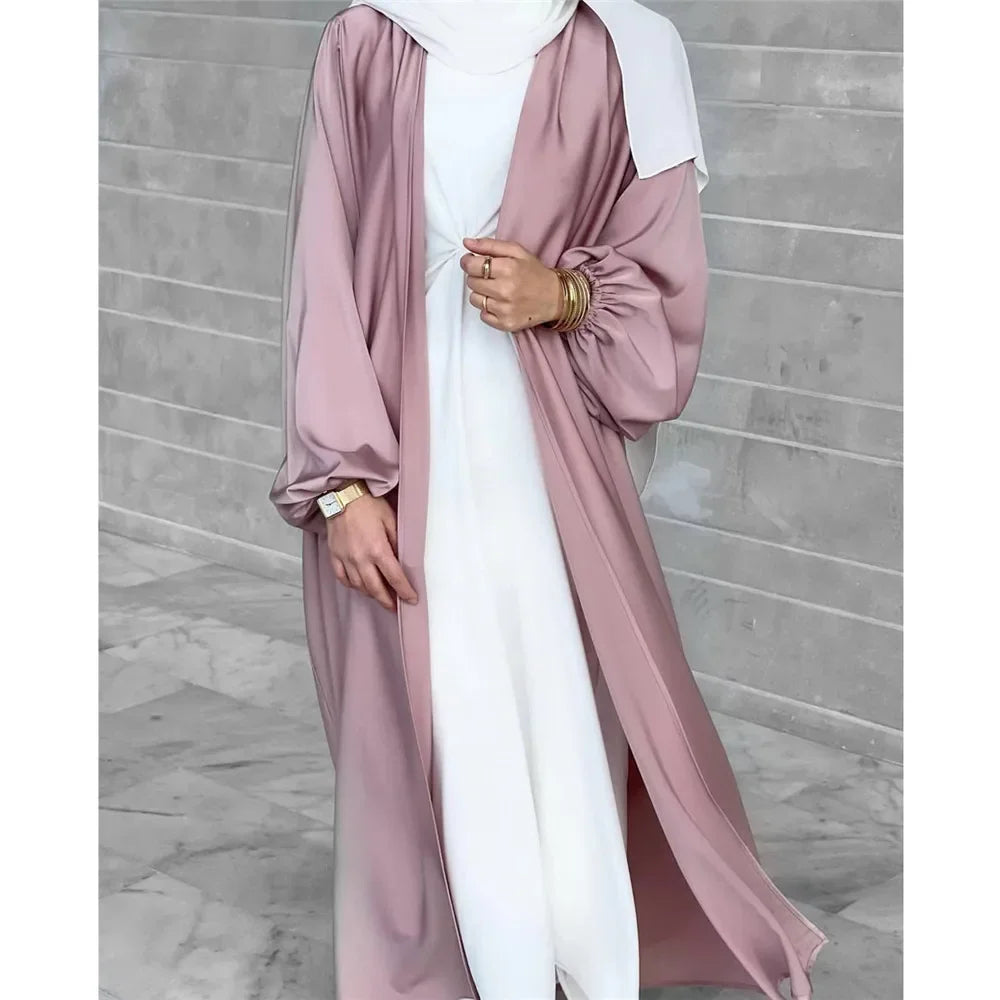 Eid Open Abaya Dubai Muslim Hijab Dress Bubble Sleeve Summer Turkey Abayas for Women Islamic Clothing Kimono Femme Musulmane