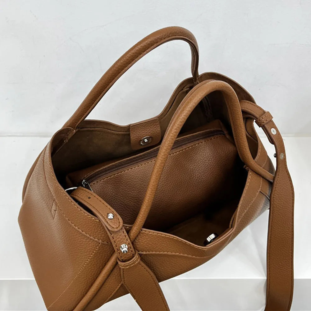 Large Capacity Soft Leather Satchel Bag Classic Solid Color Simple Casual Tote Bags Ladies Single Shoulder Handbag Shopper Bag