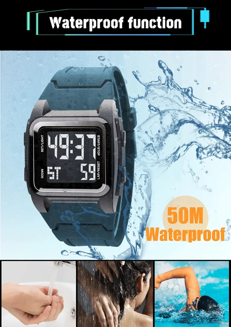 Men's Digital Watches Waterproof Men Sports Watch Luminous Multifunction Clock Outdoor Running Student Kids Fitness Wristwatch