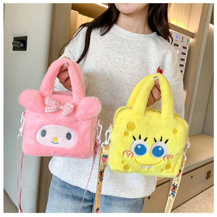 Sanrio Bag Kawaii Kuromi Cinnamoroll My Melody Cartoon Anime Plush Handbag Cosmetic Bag Travel Storage Bag Women Girl Gifts