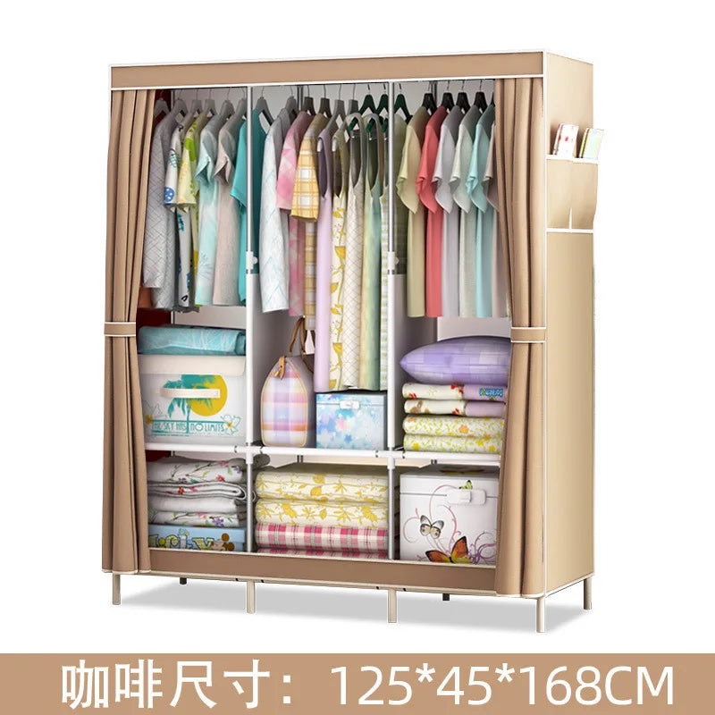 Reinforced Simple Cloth Wardrobe Storage Wardrobe Dust Proof Wardrobe Dormitory Steel Frame Reinforcement Combination Simple