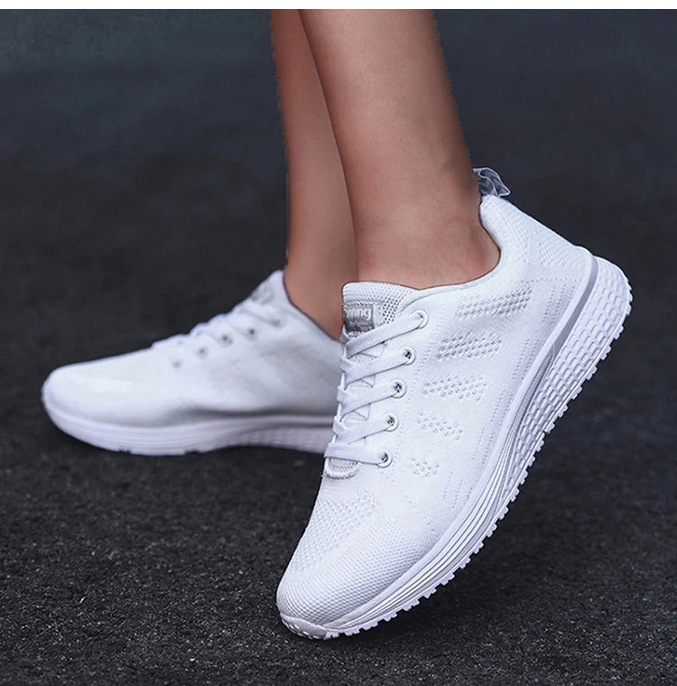 Women's Sneakers 2024 New Fashion Breathable Solid Color Walking Sneakers Women Mesh Fabric Lace Up Shoes Women Female Footwear