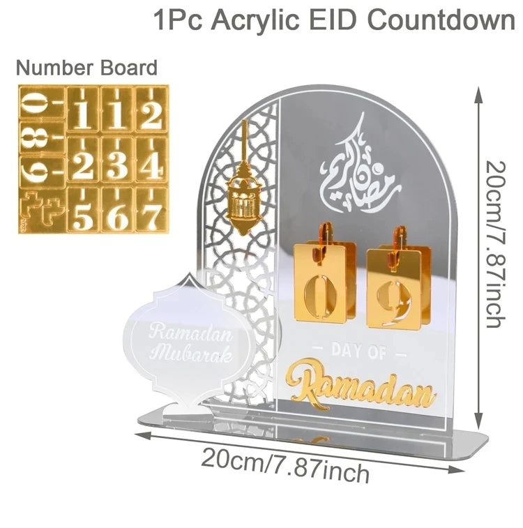 Acrylic Ramadan Countdown Calendar EID Mubarak Ornament Ramadan Decorations for Home Muslim Islamic Festival Party Supplies 2024