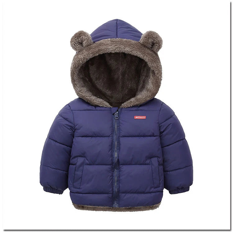 Children Thick Down Jackets Winter Thicken Plush Coats For Boys Girls Solid Color Hooded Jackets 2-6 Years Kids Parka Outerwear