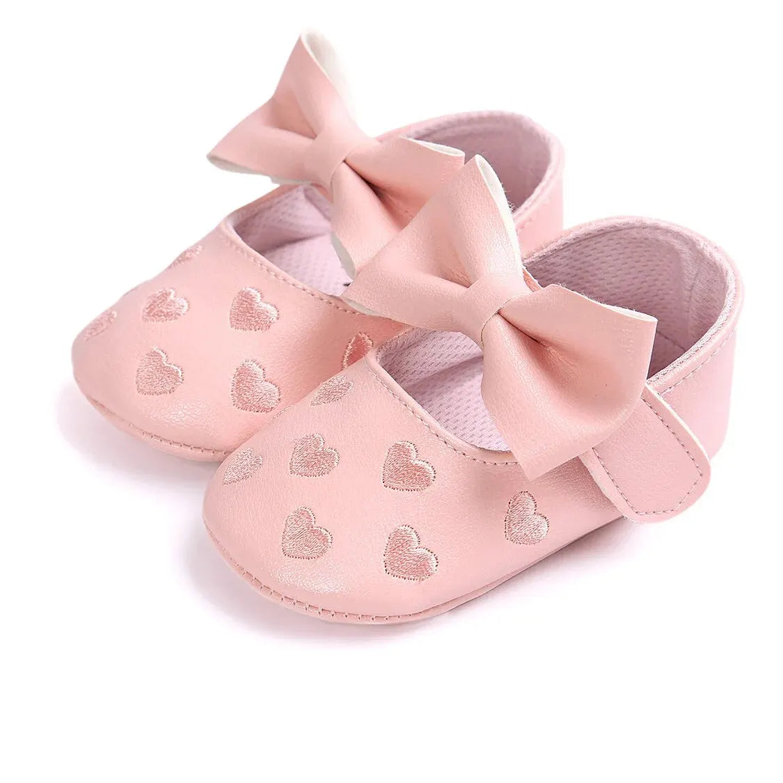 Meckior Baby Shoes Classic Dress Cute Bow-knot Heart Anti-slip Soft Sole First Walkers Infant Baby Girls Toddler Shoes 0-18m